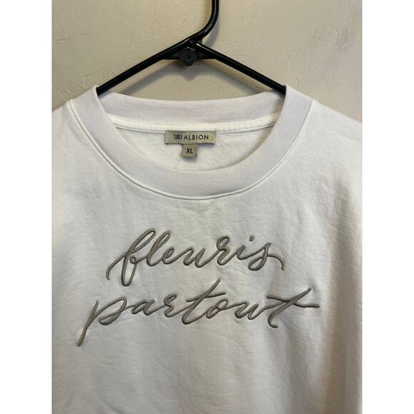 Albion Fit XL White Crewneck Sweatshirt French Embroidery Cotton Top - Picture 2 of 8